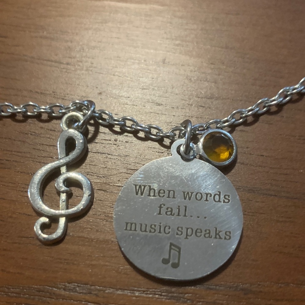 Silver Musical Note Pendant Necklace - Picture 2 of 2